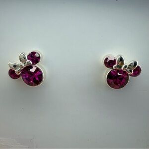 Disney Elegant Silver and with crystal Minnie Mouse  Bow stud Earrings NWT